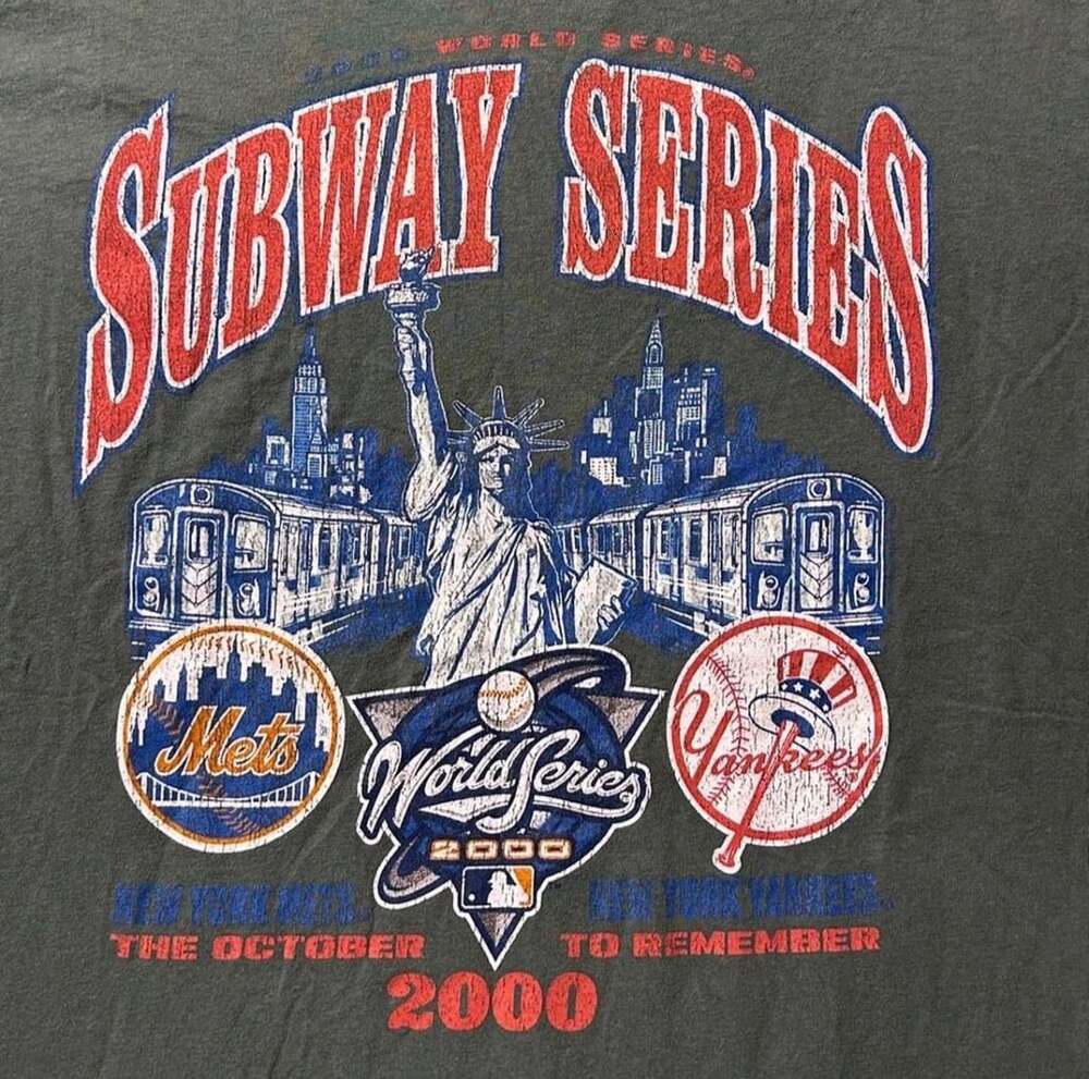 Mitchell & Ness 2000 Subway Series T-Shirt Size L Gray Mets Yankees